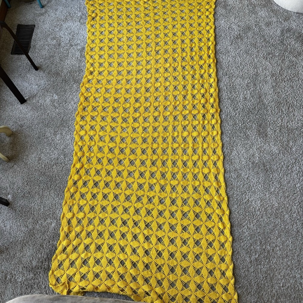 Handmade 40"x87" Yellow Table Runner / Bed / Couch Decor Grannycore Cottagecore